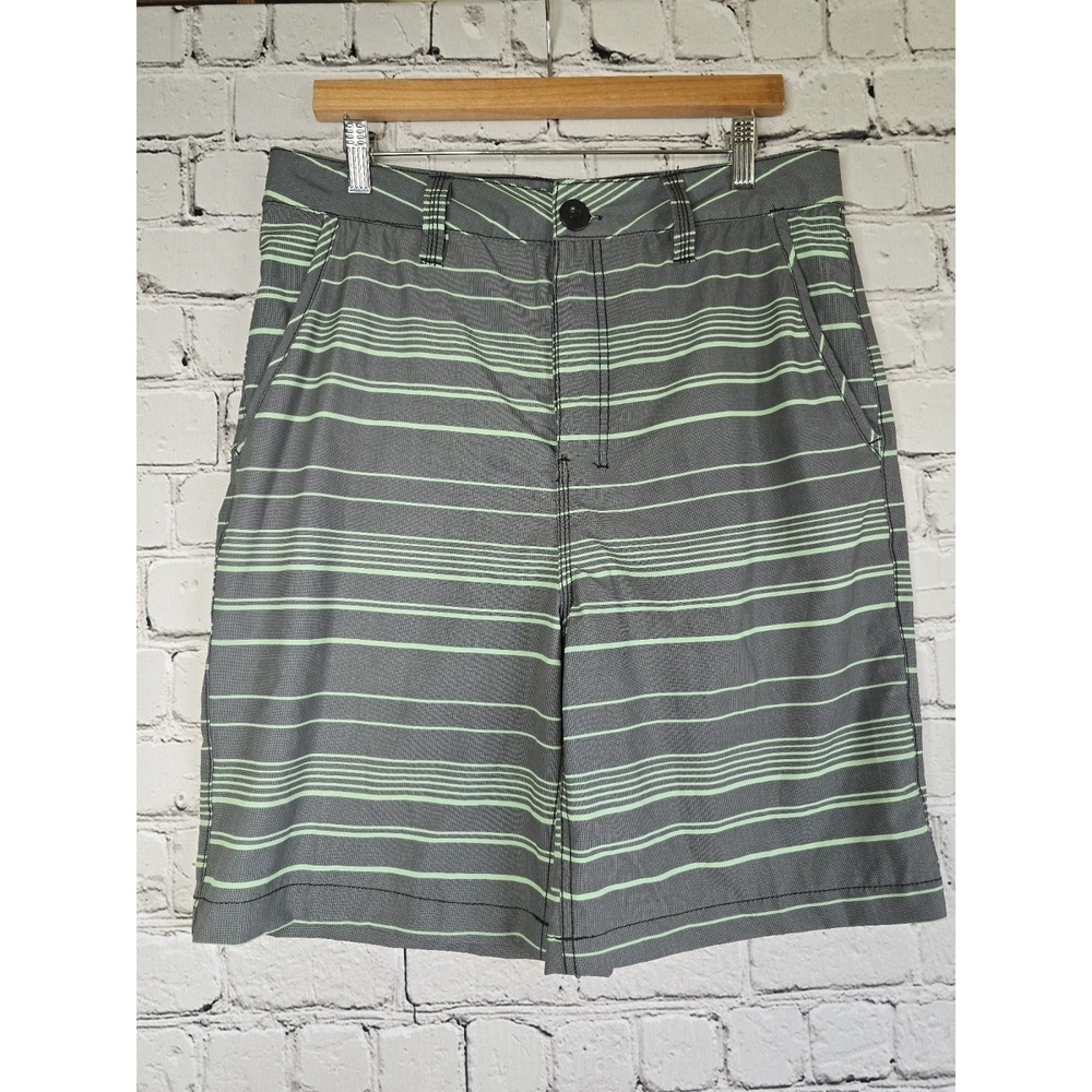 Kanu Surf Gray Green Stripe Swim Beach Board Shorts Size 32